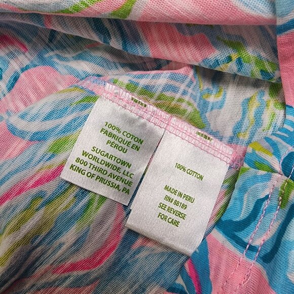 Lilly Pulitzer Etta V-Neck Tee Women’s XS Pelican Pink Fish Print Cotton NEW - Picture 4 of 7